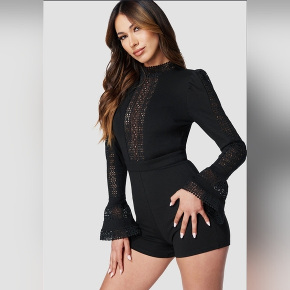 bebe Dresses & Skirts - Bebe Black Ruffle Bell Sleeve Romper